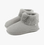 Totes Isotoner KNIT BOOT WITH FUR CUFF Womens Bootie Slippers Grey side view showing plush fur cuff and knit texture.