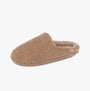Totes Isotoner CURLY FUR MULE Womens Mule Slippers Natural side view showing soft faux fur design and slip-on style.