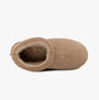 Totes Isotoner CURLY FUR BOOT Womens Bootie Slippers Natural top view showcasing soft curly fur lining.