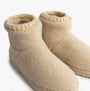 Totes Isotoner BORG BOOT WITH CUFF DETAIL Womens Boot Slippers Cream, side view showing soft fleece and cuff detail.