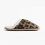 Totes Isotoner ANIMAL FUR Womens Mule Slippers Animal Print side view with leopard print design and plush lining