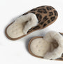 Totes Isotoner ANIMAL FUR Womens Mule Slippers Animal Print top view featuring leopard print design and plush lining.