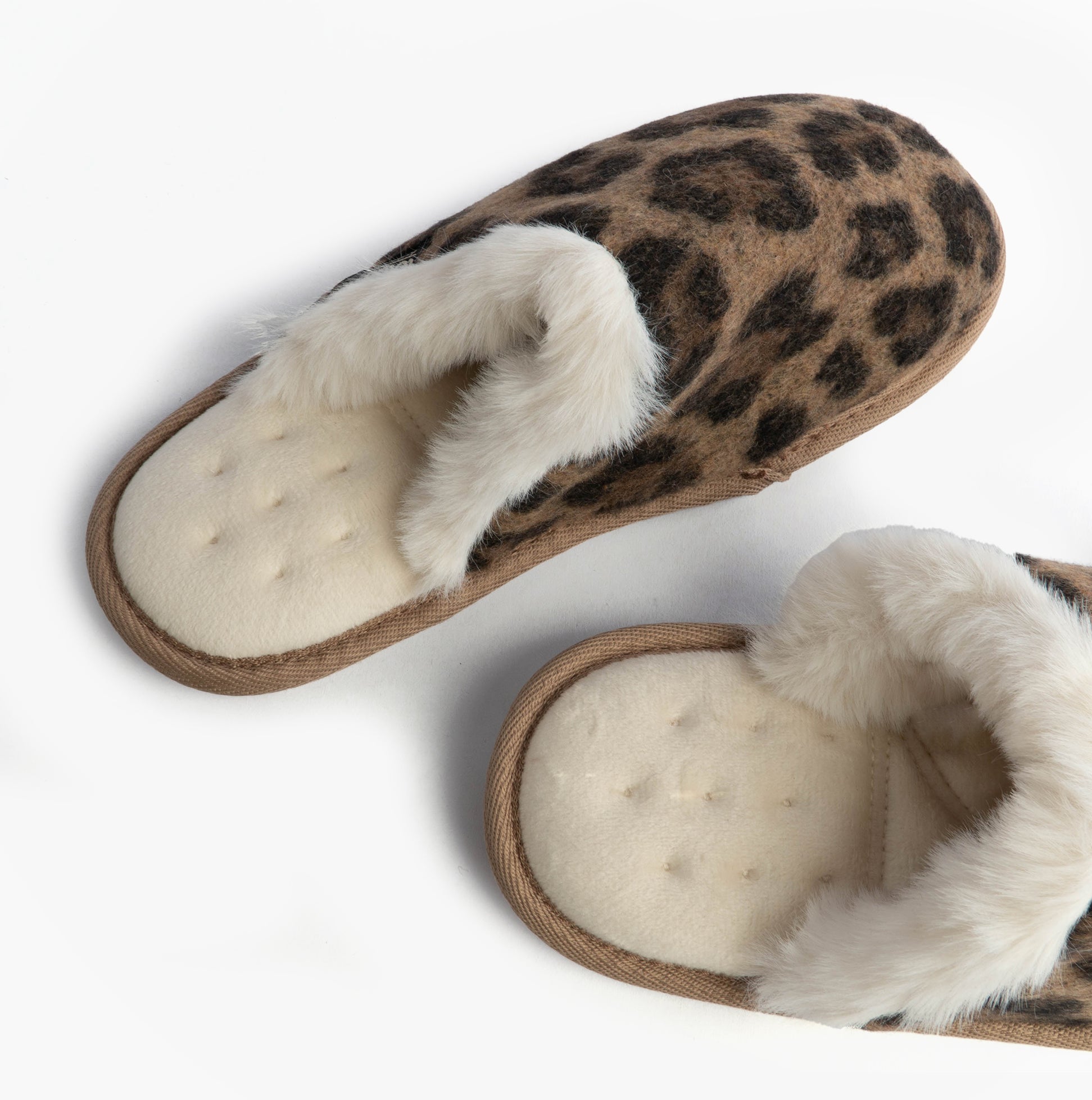 Totes Isotoner ANIMAL FUR Womens Mule Slippers Animal Print top view featuring leopard print design and plush lining.
