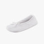 Totes Isotoner STRETCH TERRY BOW Womens Ballerina Slippers White side view with bow detail