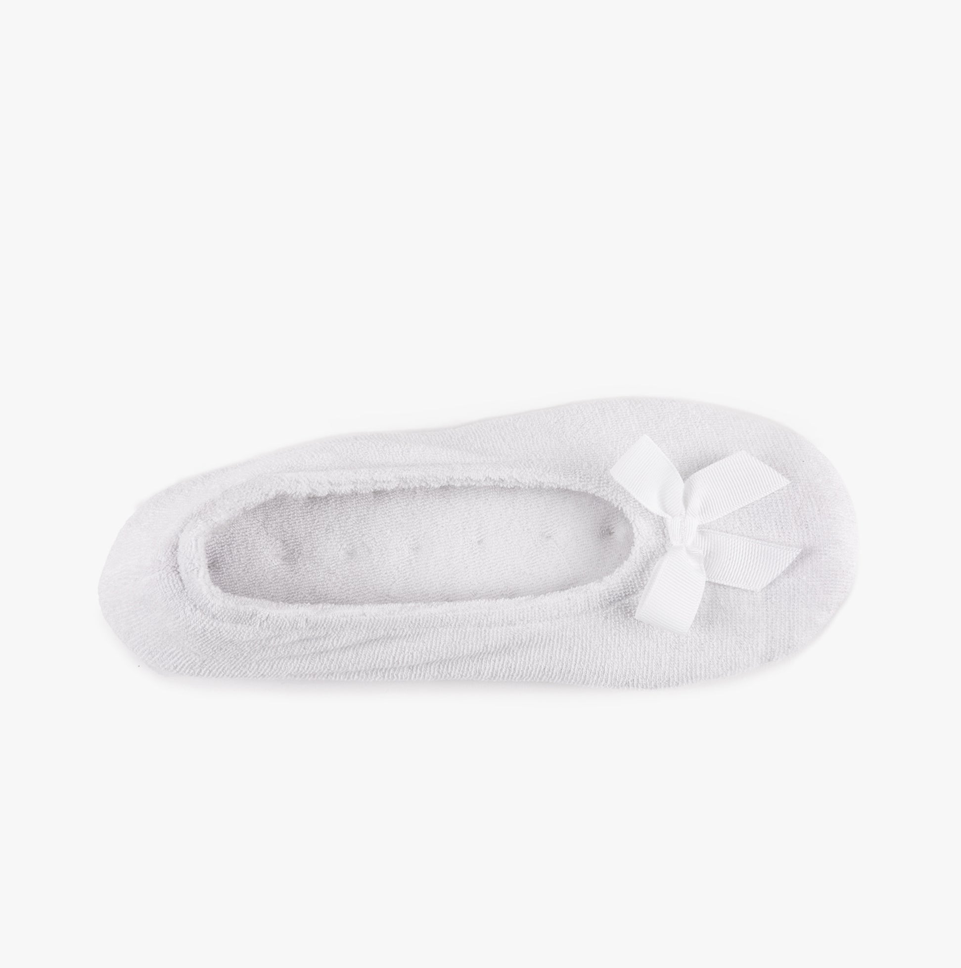 Totes Isotoner STRETCH TERRY BOW Womens Ballerina Slippers White top view with bow detail