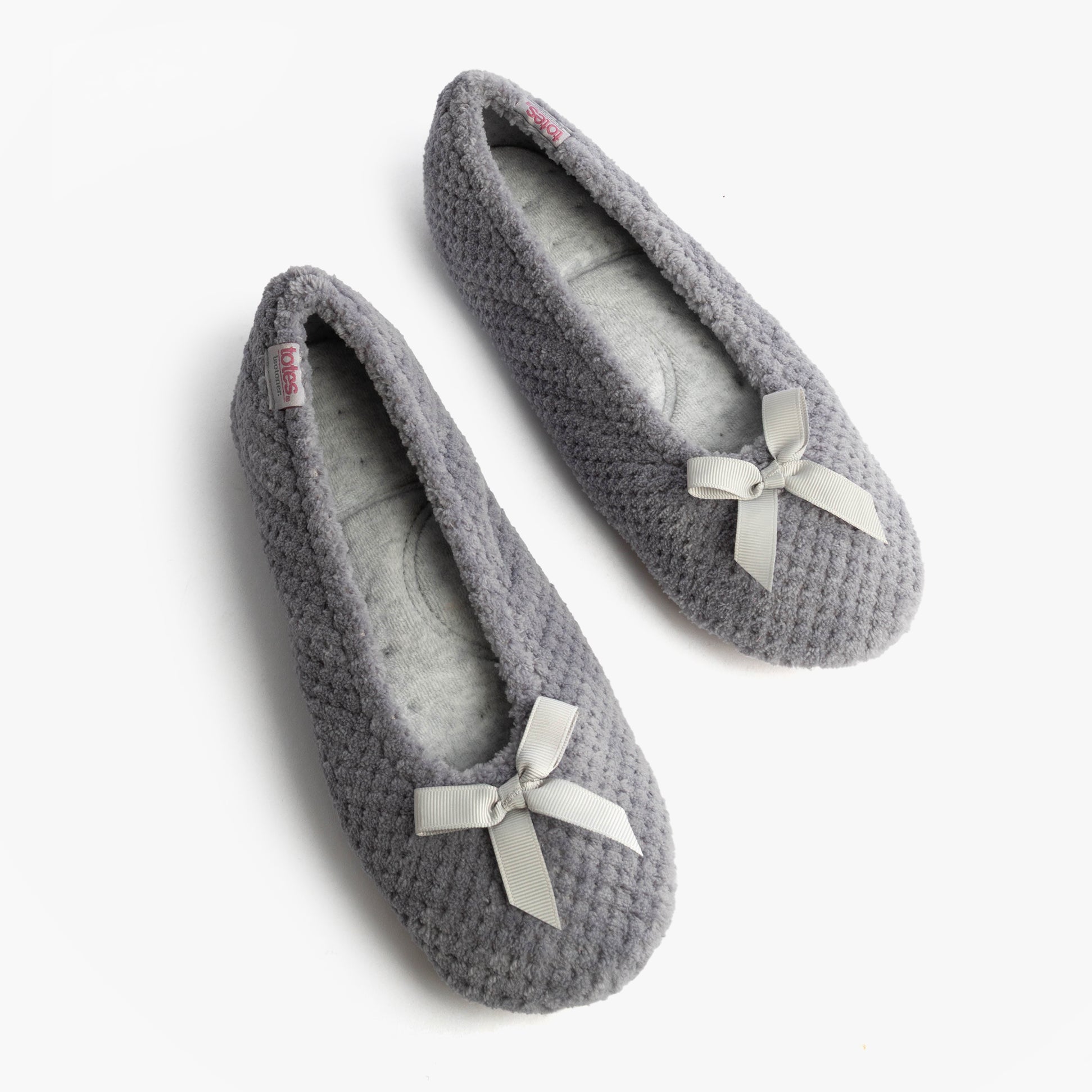 Totes Isotoner POPCORN BALLET Womens Ballerina Slippers Pale Grey