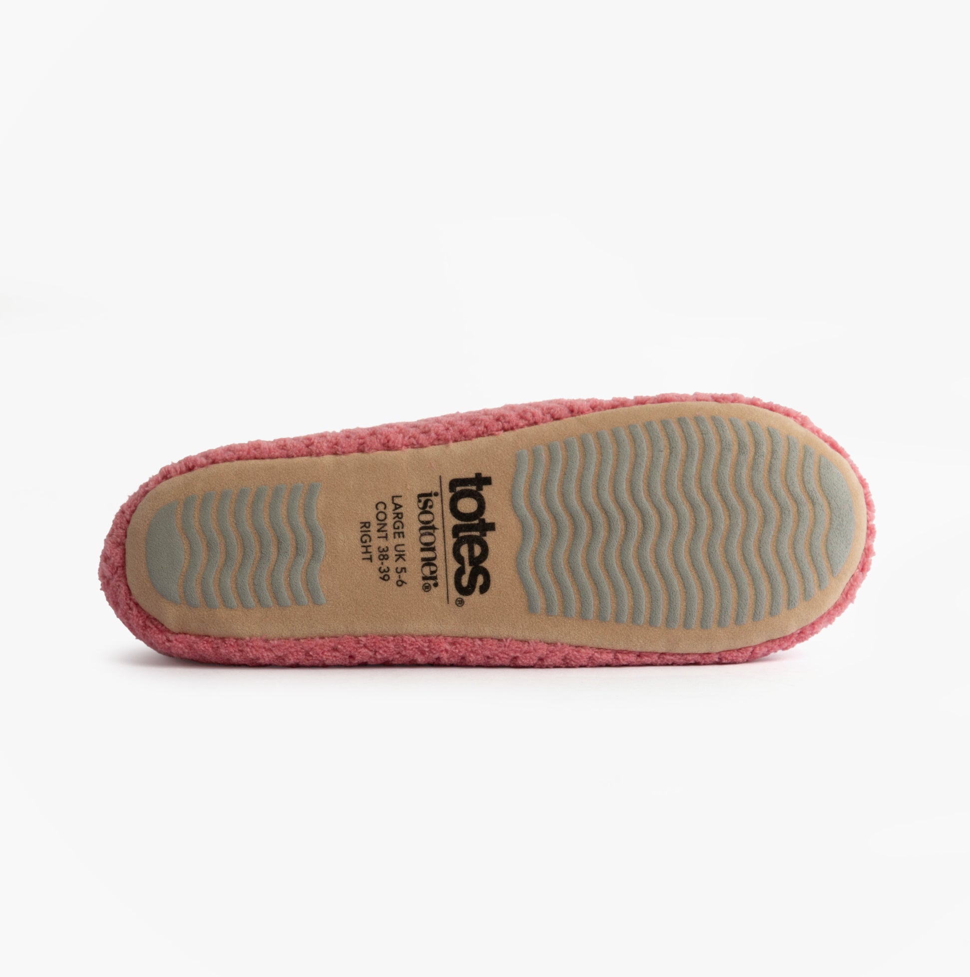 Bottom view of Totes Isotoner POPCORN BALLET Womens Ballerina Slippers Bright Pink showcasing slip-resistant sole.