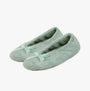 Totes Isotoner POPCORN BALLET Womens Ballerina Slippers Mint, front view showing soft mint color and cute bow detail.