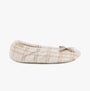 Totes Isotoner POPCORN BALLET Womens Ballerina Slippers Natural Check side view with soft fabric and bow detail.
