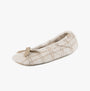 Totes Isotoner POPCORN BALLET Womens Ballerina Slippers Natural Check side view showing soft polyester upper and bow detail.