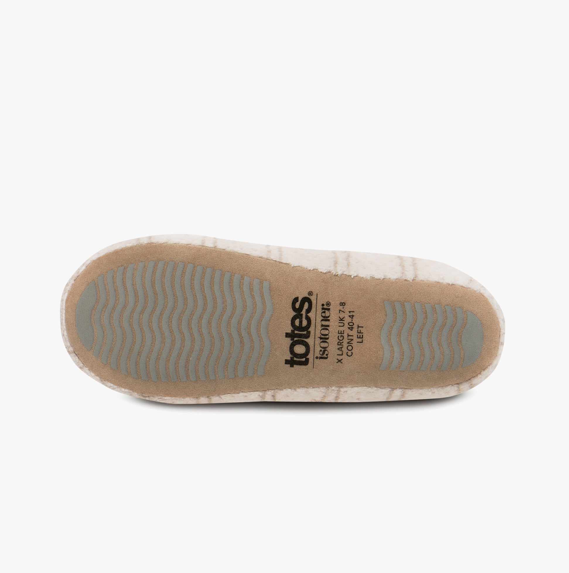 Totes Isotoner POPCORN BALLET Womens Ballerina Slippers Natural Check bottom view showing sole design and texture.