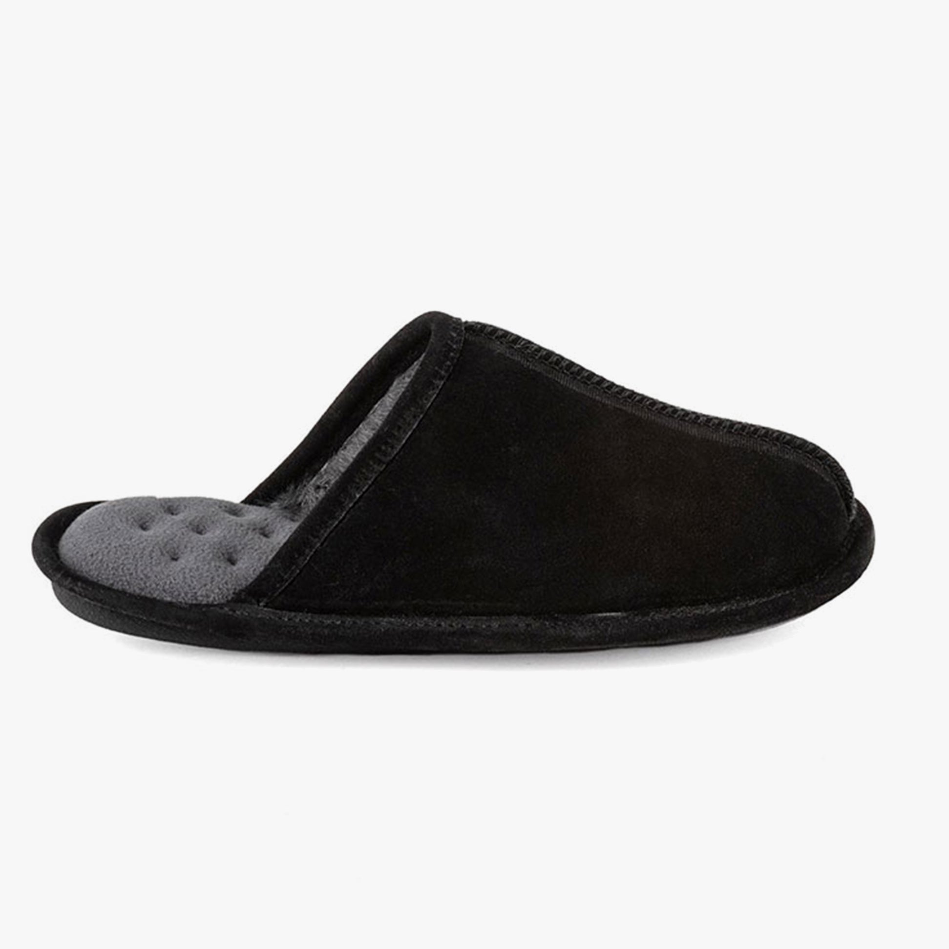 Totes Isotoner REAL SUEDE MULE Mens Memory Foam Slippers Black