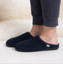 Totes Isotoner SWEPT BACK POPCORN MULE Mens Mule Slippers Navy side view on feet