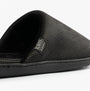 Totes Isotoner SQUARE PATTERNED SMART MULE Mens Mule Slippers Black side view highlighting pattern and comfort.