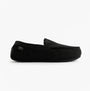 Totes Isotoner SQUARE PATTERNED SMART MOCCASIN Mens Moccasin Slippers Black side view, featuring a low top design and comfortable slip-on style.