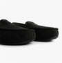 Totes Isotoner SQUARE PATTERNED SMART MOCCASIN Mens Moccasin Slippers Black side view showing sleek design and comfort features.