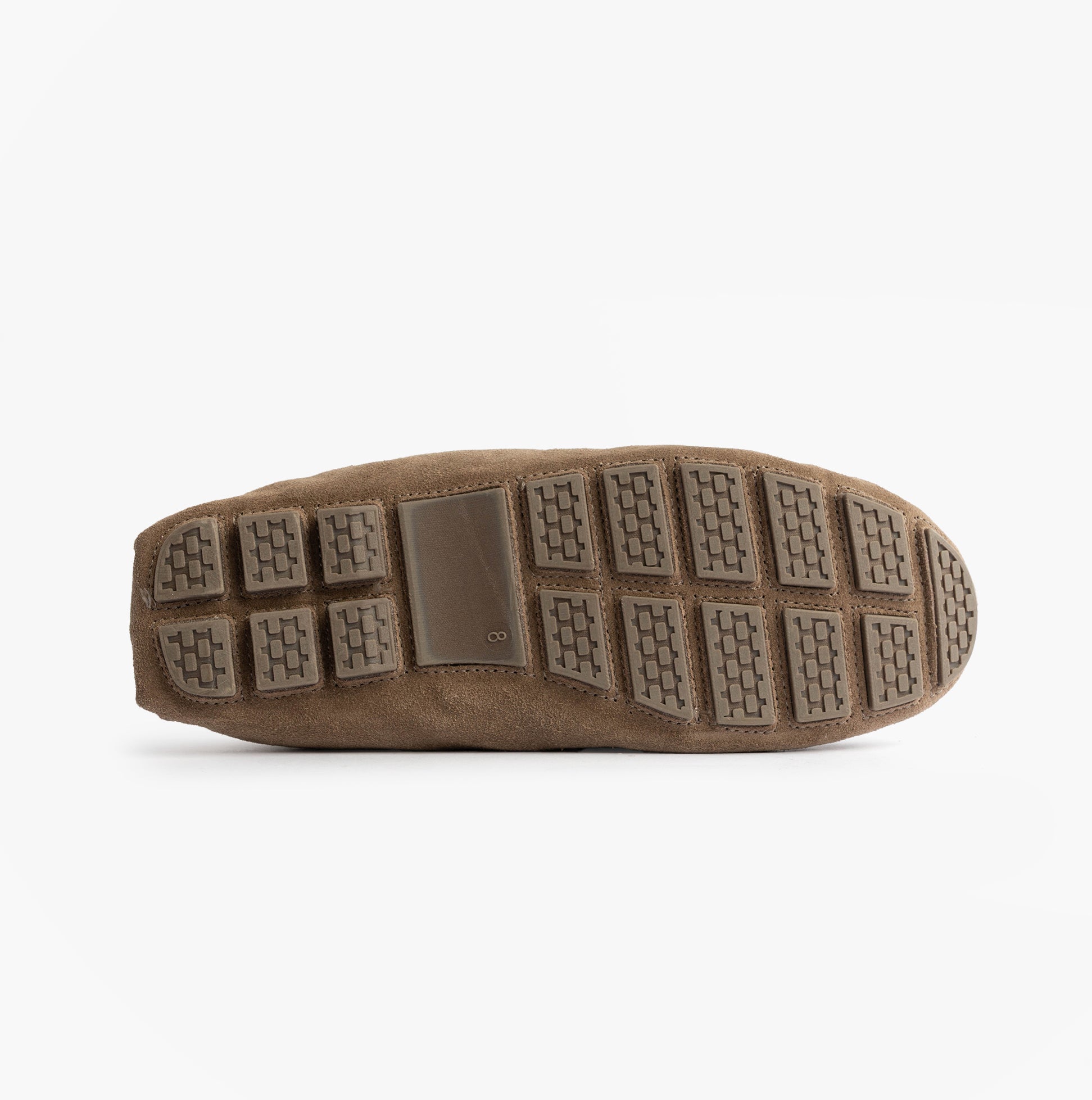 Totes Isotoner SUEDE CLASSIC Moccasin Slippers Mens Sand bottom view showing TPR sole with textured design.