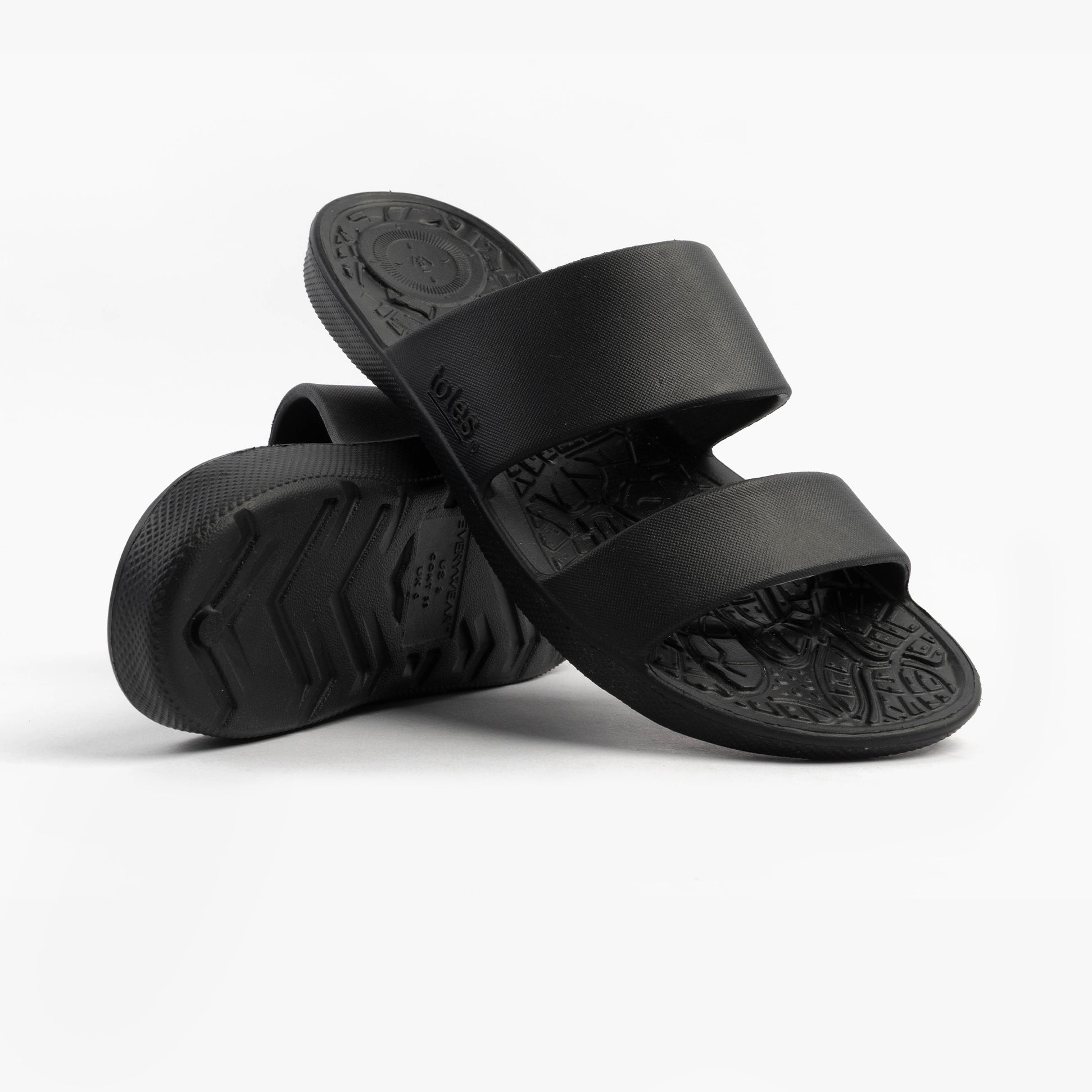 0351FBLK Womens Double Strap Slides Black