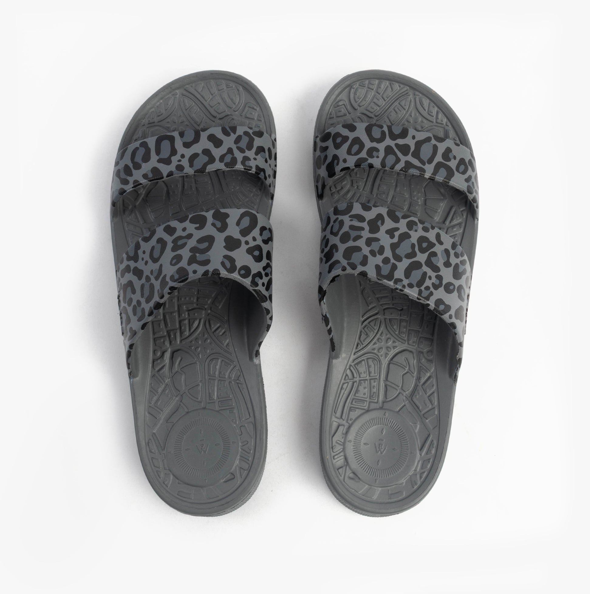 0351FGLE Womens Double Strap Slides Grey Leopard