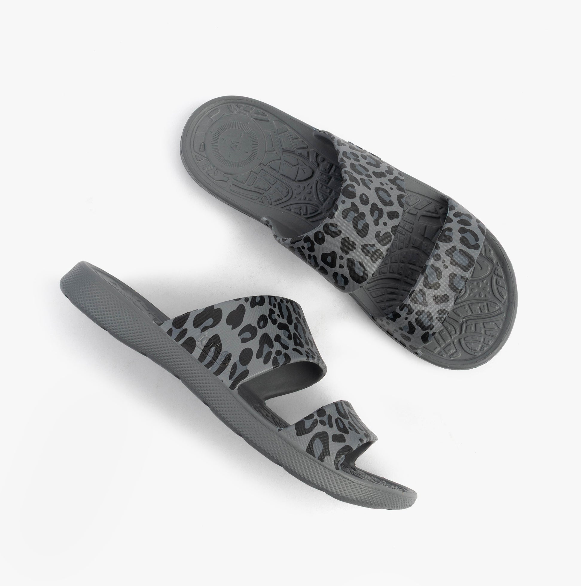 0351FGLE Womens Double Strap Slides Grey Leopard