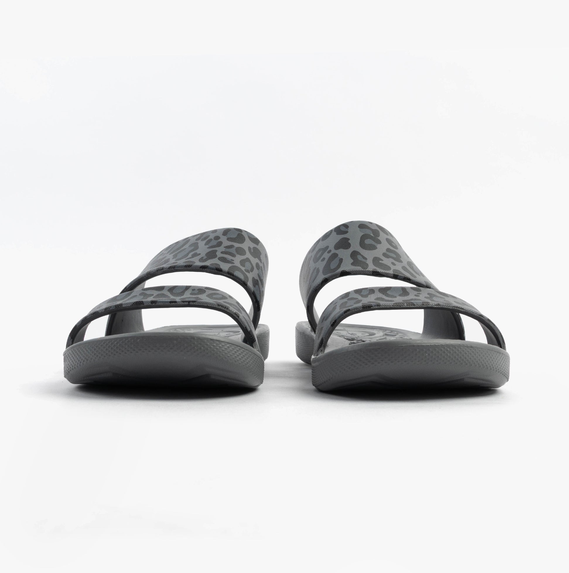 0351FGLE Womens Double Strap Slides Grey Leopard