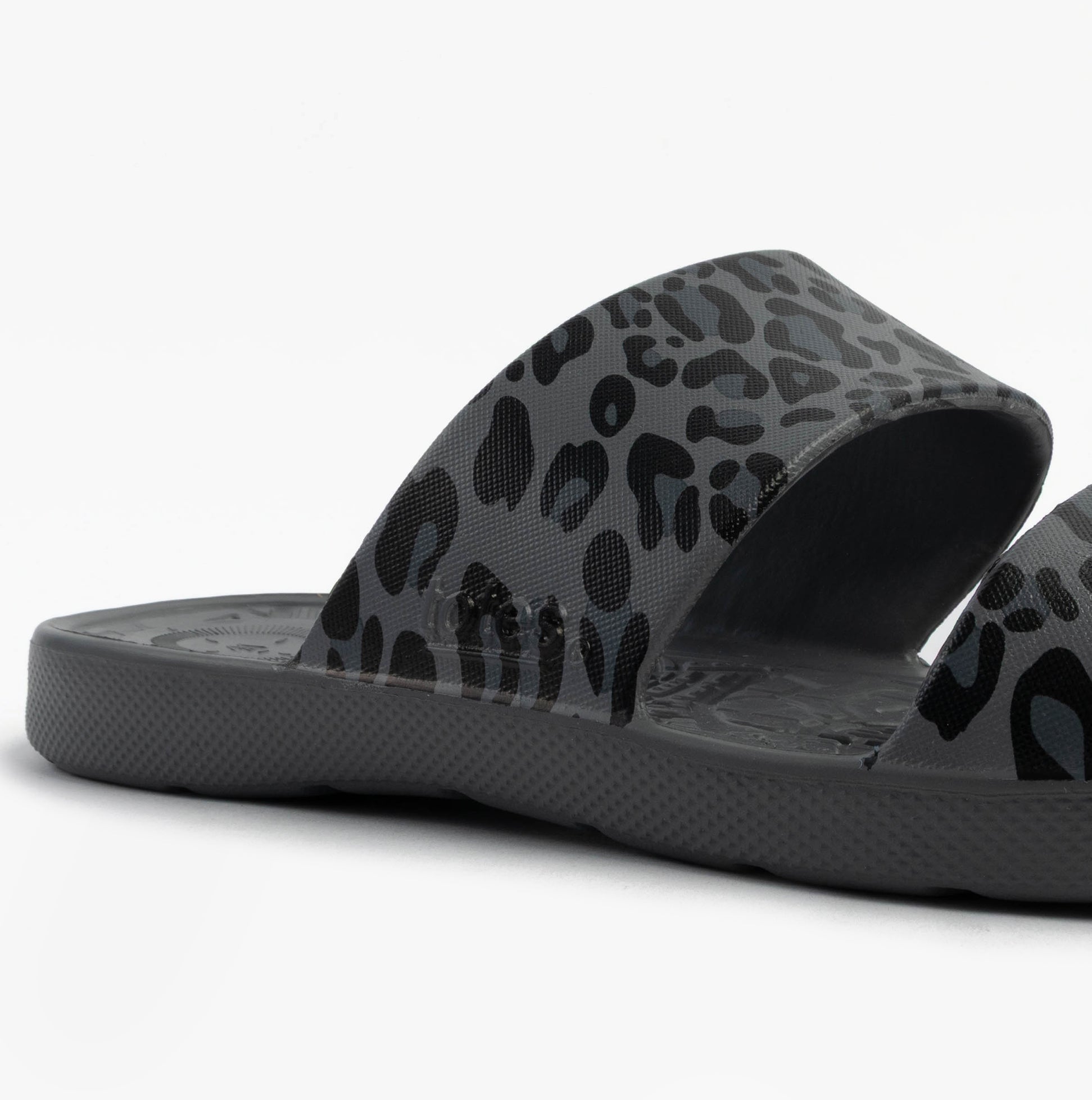 0351FGLE Womens Double Strap Slides Grey Leopard