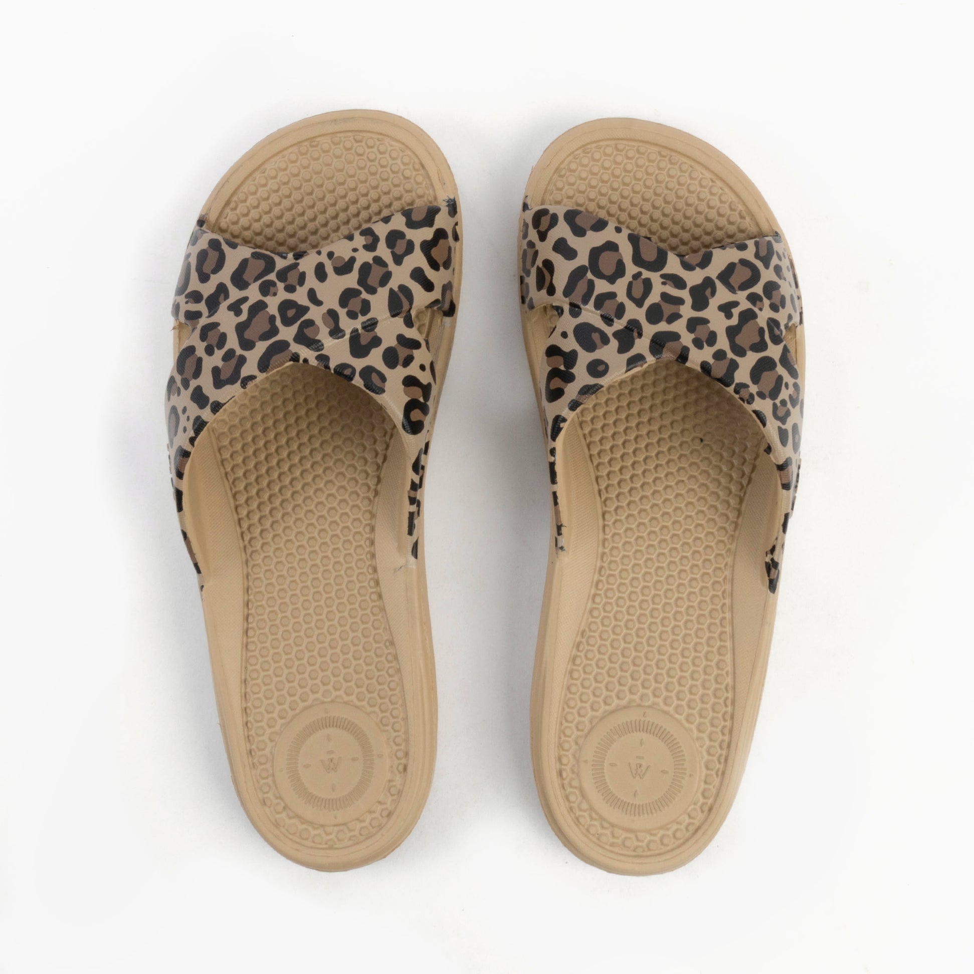 0359FLEO Womens Cross Slides Natural Leopard