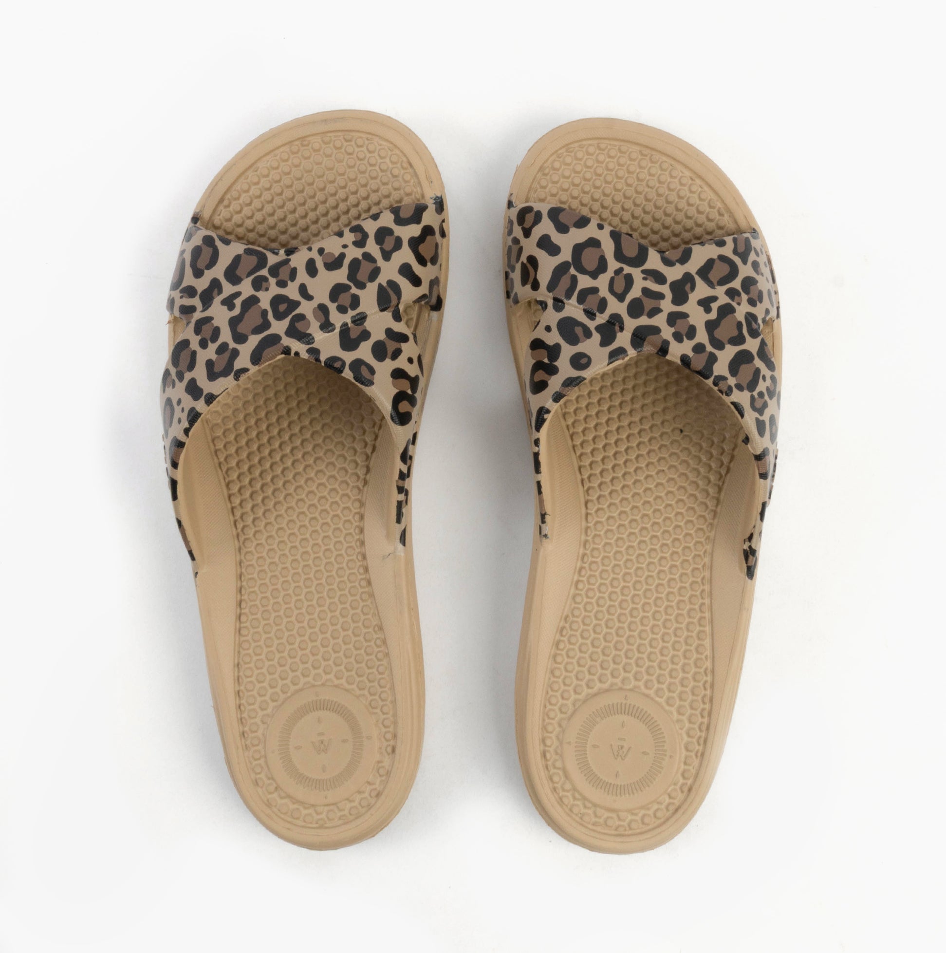 0359FLEO Womens Cross Slides Natural Leopard