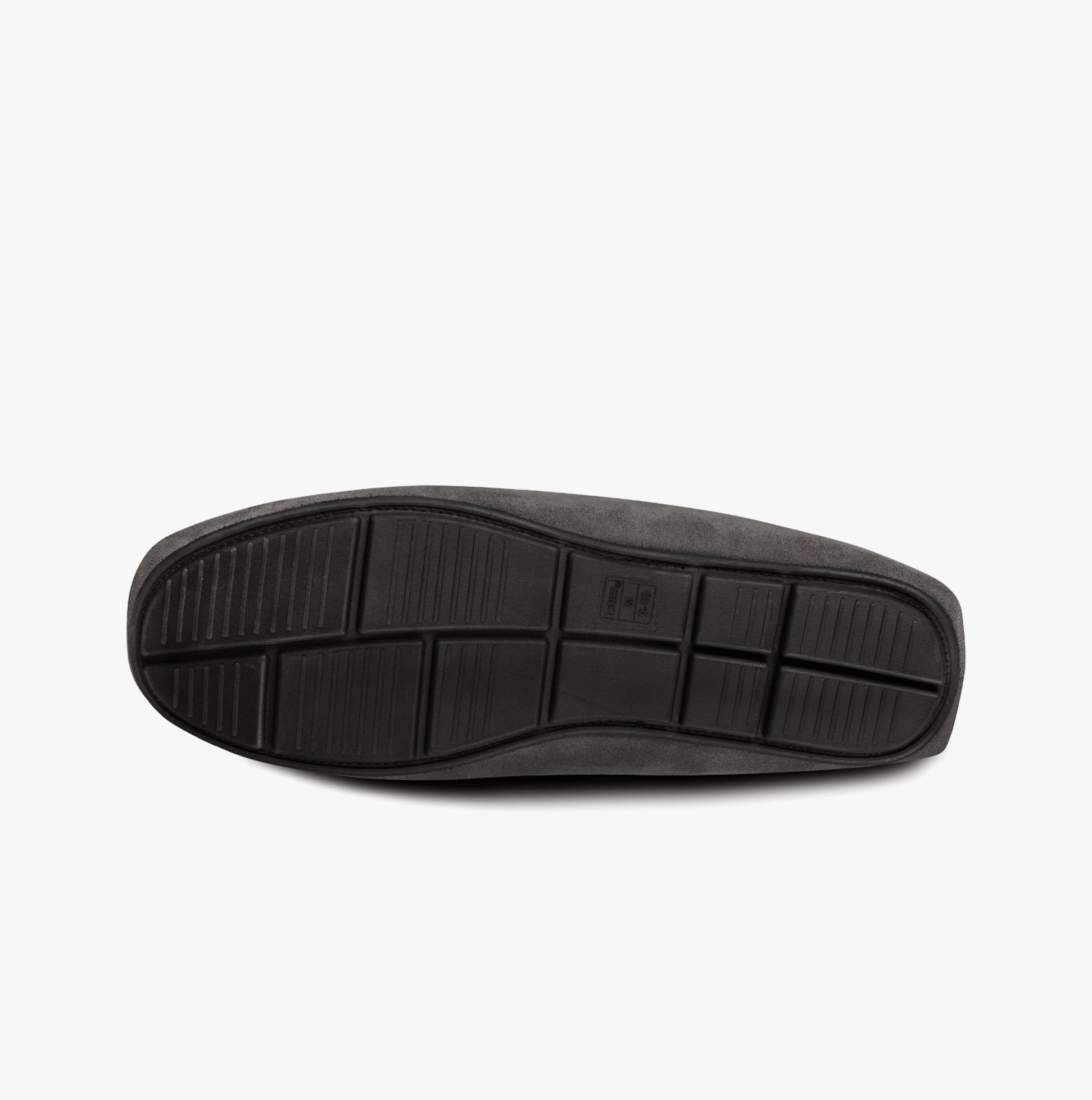 Totes Toasties SUEDETTE MOCCASIN Slippers WITH FAUX FUR LINING Mens Grey bottom view showing TPR sole design.