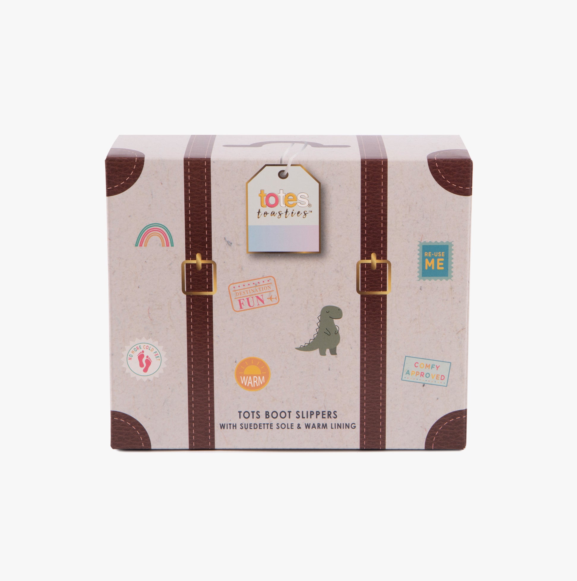 Totes Toasties MULTI FAUX FUR BOOT Slippers Kids Multi packaging view with fun stickers and branding.
