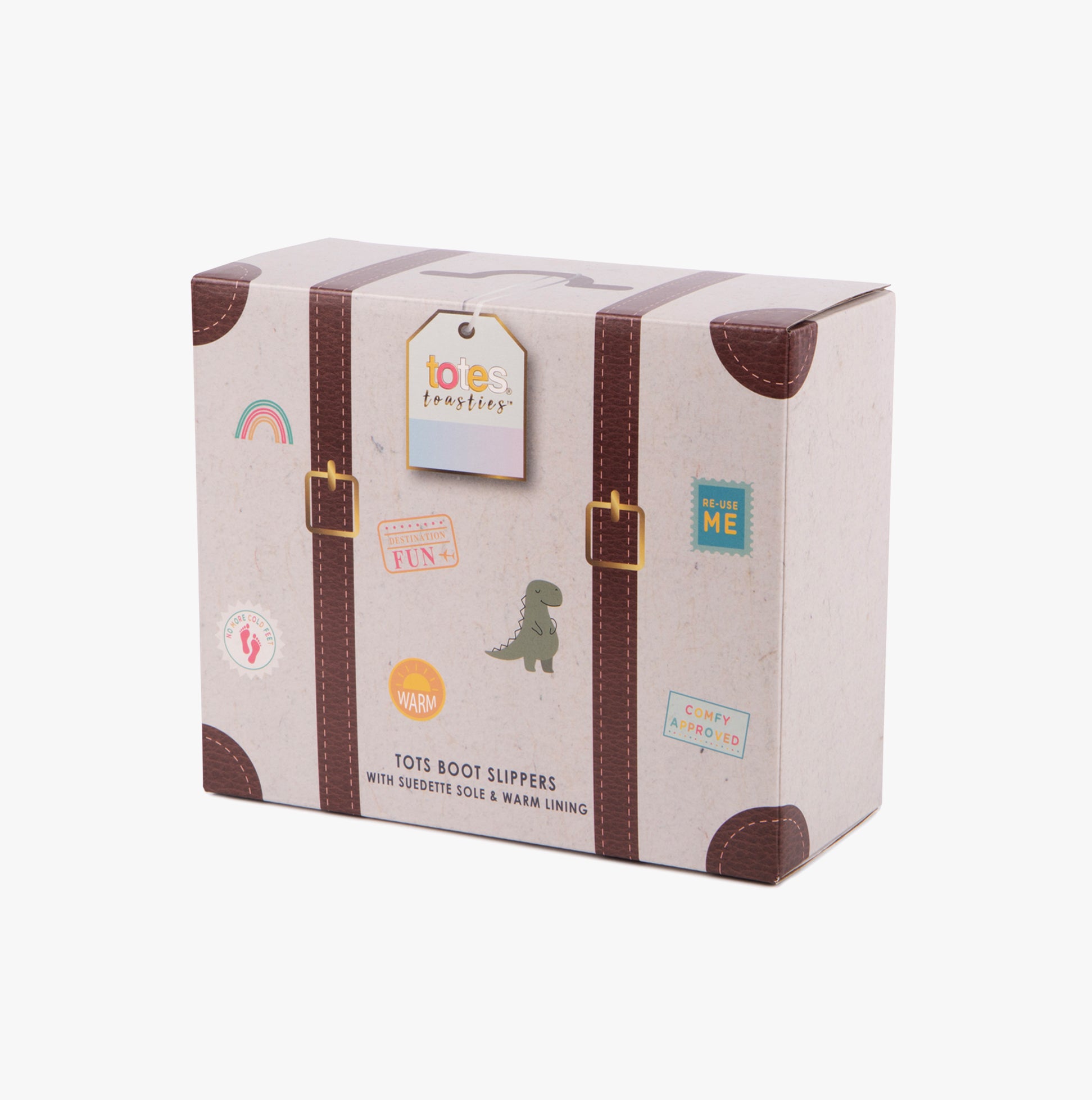 Totes Toasties MULTI FAUX FUR BOOT Slippers Kids Multi gift box view featuring colorful designs and labels.