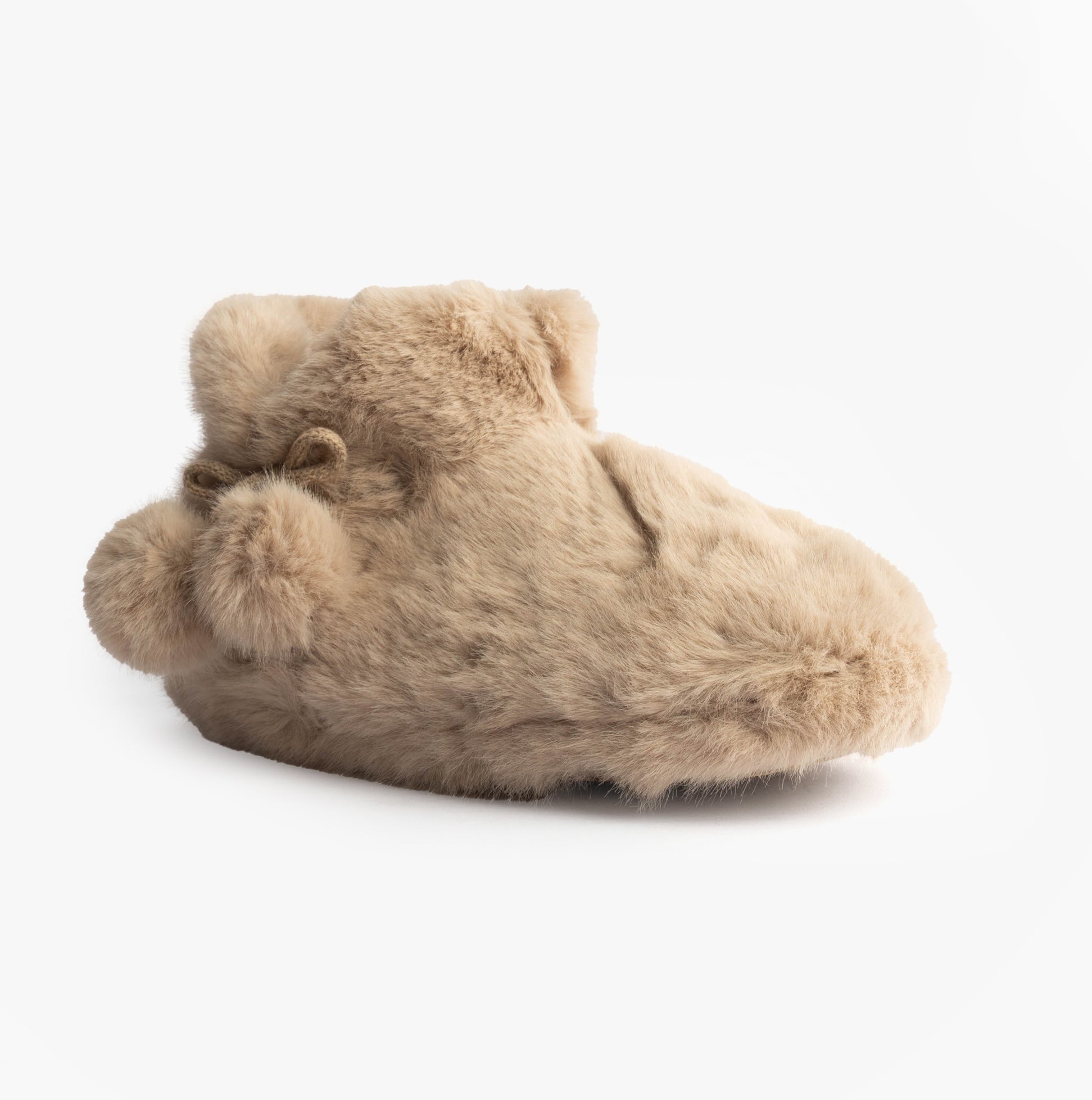 Totes Toasties FAUX FUR Boot Slippers Womens Oat side view showing soft faux fur material and cozy design.