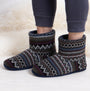 Totes Toasties FAIR ISLE BOOT Slippers Mens Multi side view showing the patterned textile upper and round toe shape.