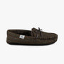 Totes Toasties WOVEN WOOL MIX MOCCASIN Slippers Mens Brown side view showing woven wool and faux fur lining.