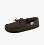 Totes Toasties WOVEN WOOL MIX MOCCASIN Slippers Mens Brown side view featuring woven wool design and faux fur lining.