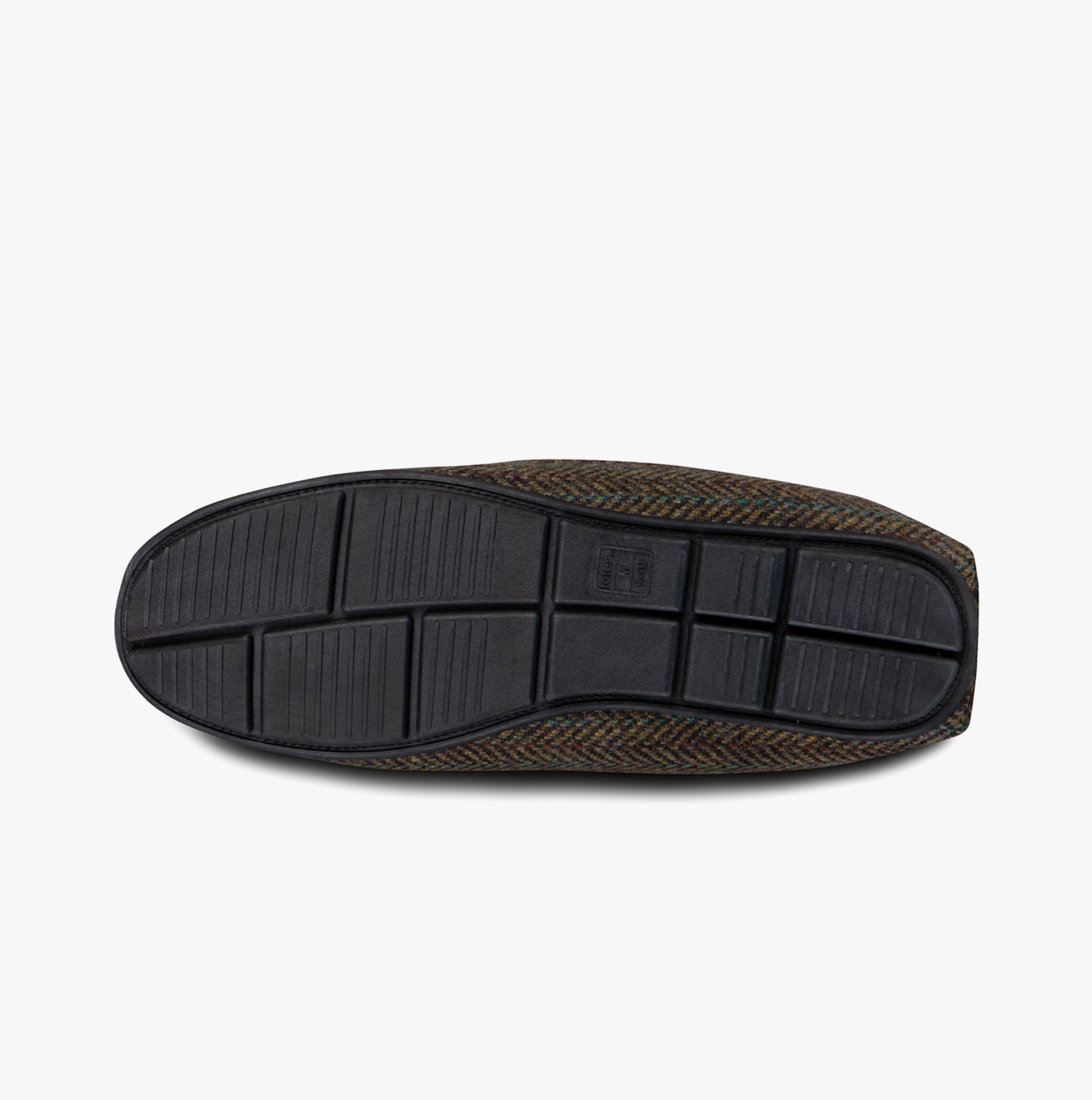 Totes Toasties WOVEN WOOL MIX MOCCASIN Slippers Mens Brown bottom view, showcasing the textured sole and TPR material.
