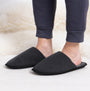 Totes Toasties JERSEY MULE Slippers WITH CHECK LINING Mens Charcoal side view on feet