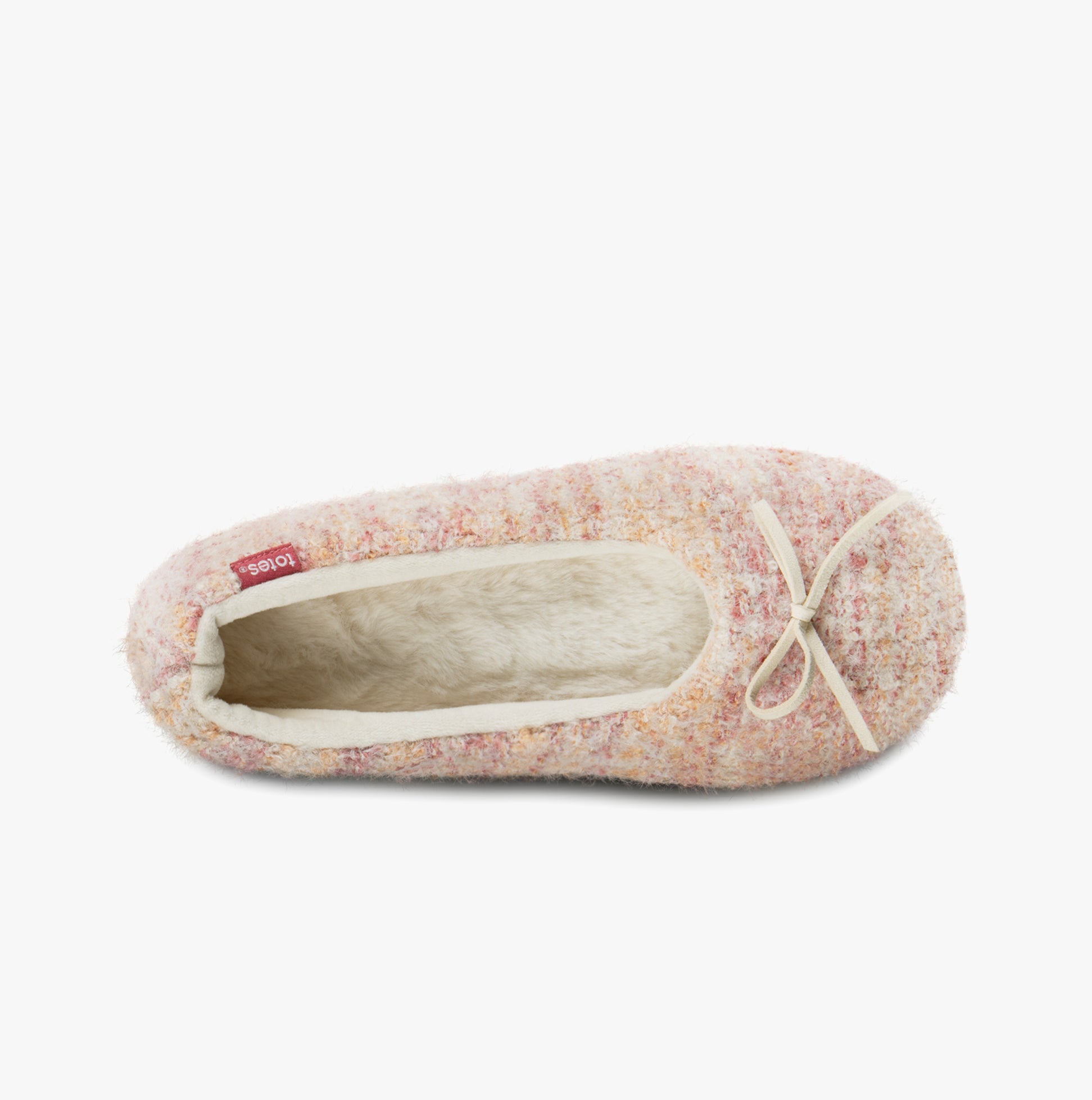 Totes Toasties KNITTED BALLET Slippers Womens Pink top view showcasing soft textile material and round toe design.