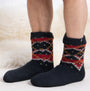 Totes Toasties SHERPA LINED FAIR ISLE SLIPPER-SOX Mens Fairisle side view of cozy knitted socks with Fair Isle pattern.
