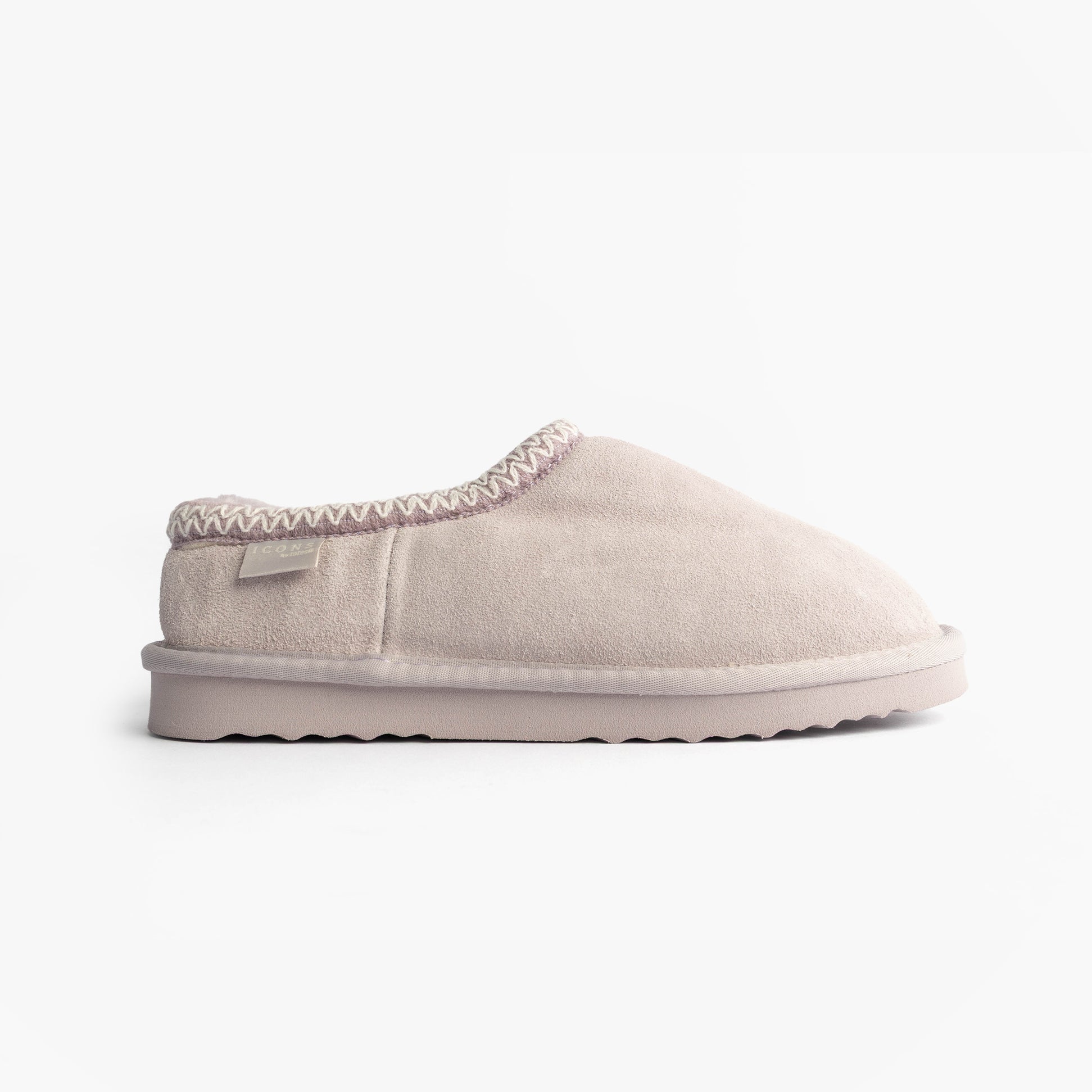 Totes Toasties ICONS SUEDE Shoot Slippers Womens Lilac side view featuring genuine suede upper and slip-on design.