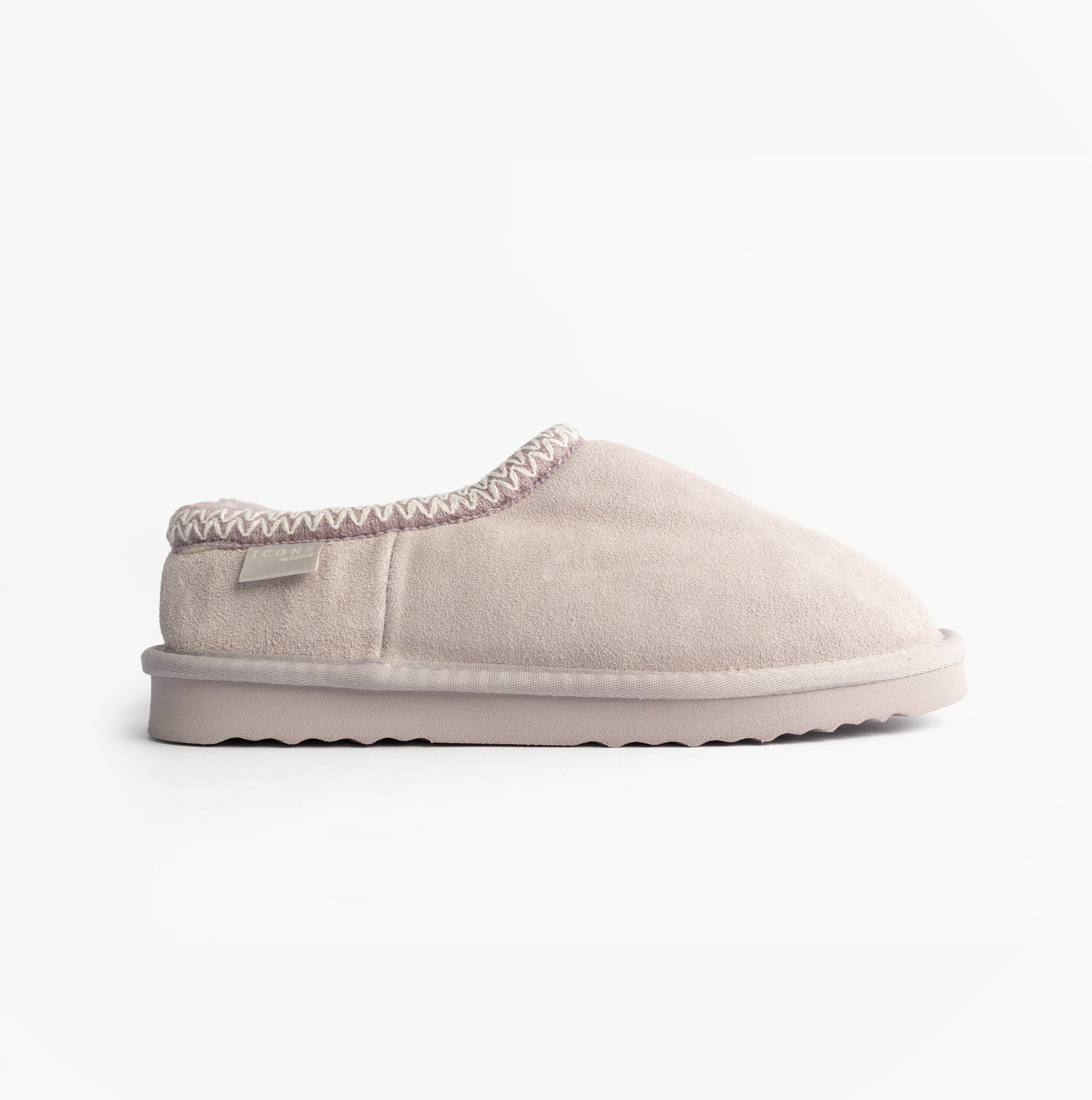 Totes Toasties ICONS SUEDE Shoot Slippers Womens Lilac side view featuring genuine suede upper and slip-on design.