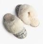 Totes Toasties FAIR ISLE KNIT Mule Slippers Womens Blue top view showing soft fur lining and detailed knit design.