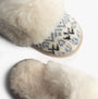 Totes Toasties FAIR ISLE KNIT Mule Slippers Womens Blue top view showcasing soft faux fur and knitted design.