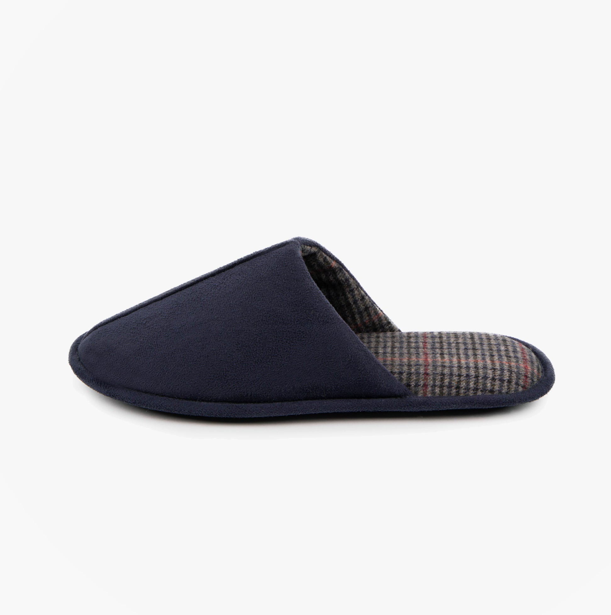 Totes Toasties CENTRE SEAM Mule Slippers Mens Navy side view showing warm lining and slip-on design.