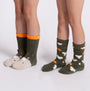 Totes Toasties SUPER SOFT SLIPPER SOCKS (Twin Pack) Unisex Kids Socks Dino/Camo side view of socks with playful designs