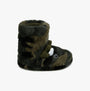 Totes Toasties DINO BOOT Slippers Kids Khaki side view showing plush texture and round toe design.