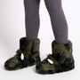 Totes Toasties DINO BOOT Slippers Kids Khaki side view with plush dinosaur design and camouflage color