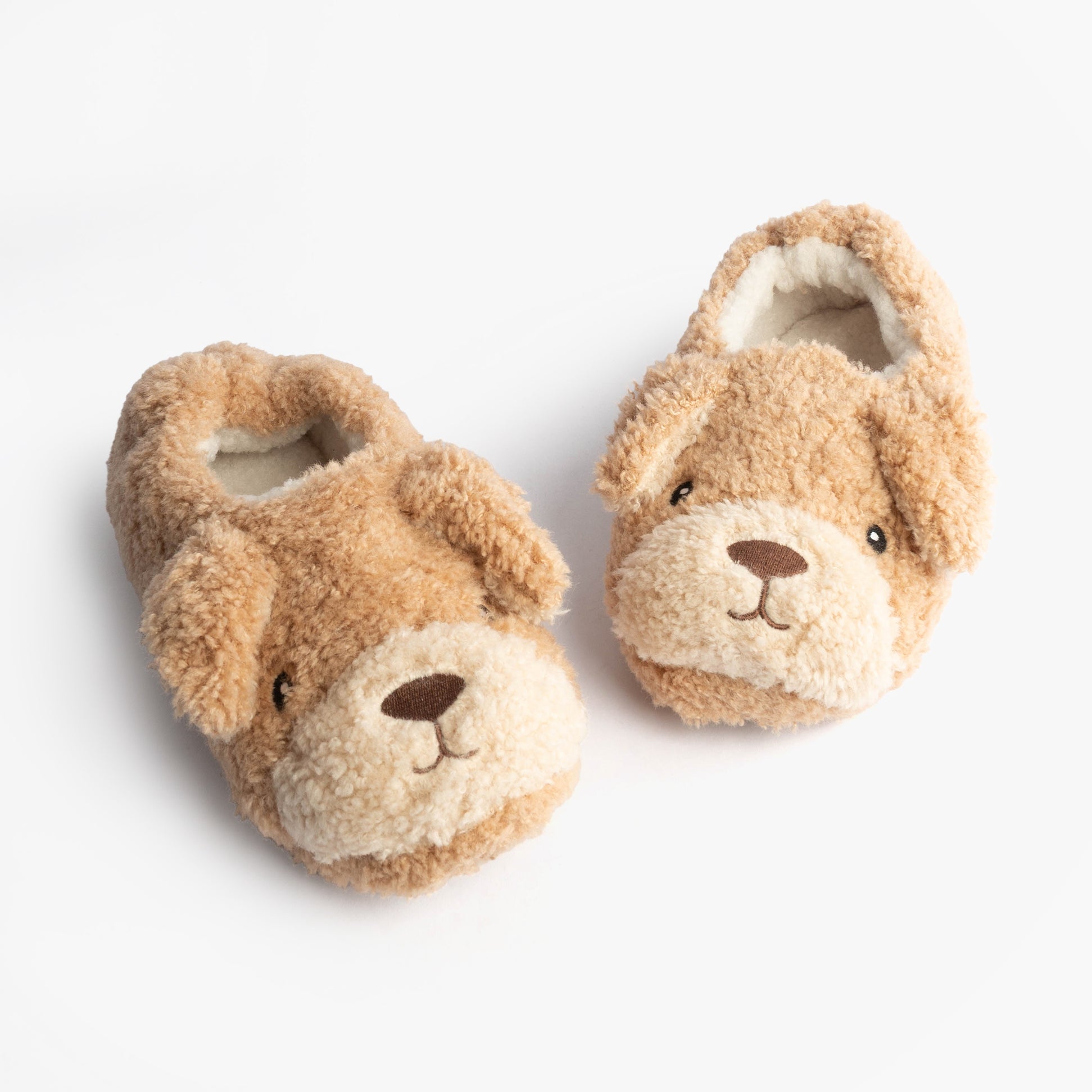 Totes Toasties NOVELTY DOG Full Back Slippers Womens Dog, front view of fuzzy dog slippers with round toe and soft material.
