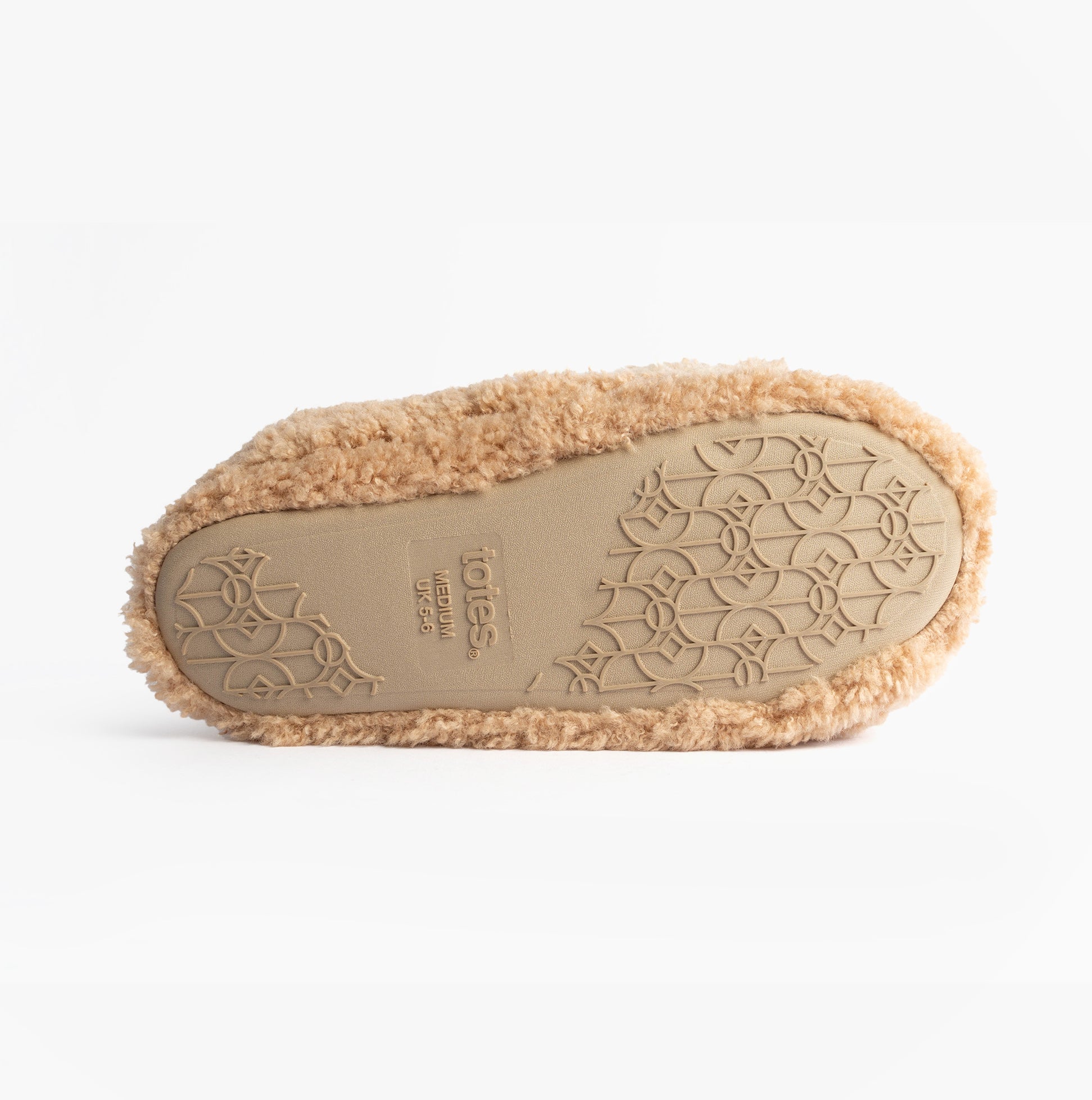 Totes Toasties NOVELTY DOG Full Back Slippers Womens Dog shoe bottom view with textured sole detail.