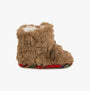 Totes Toasties TODDLER BOOTIES Kids Brown side view of plush slipper boots with fluffy upper and red plaid sole.